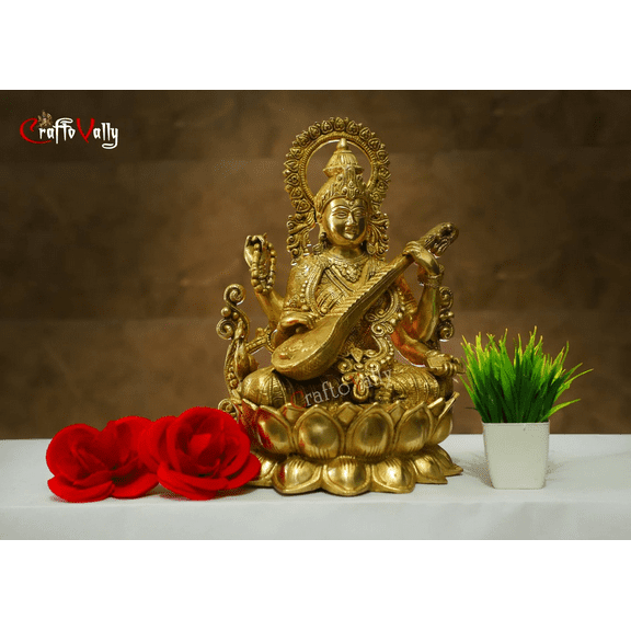 Goddess Saraswati 30CM Statue,Devi Saraswati with Veena, Saraswati on Lotus, Goddess Saraswati Idol, Saraswati for Home, Temple, Office,Gift