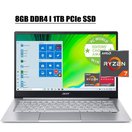 2020 Newest Acer Swift 3 14 Thin & Light Premium Laptop I 14" Full HD IPS I AMD 8-Core Ryzen 7 4700U I 8GB DDR4 1TB PCIe SSD I Fingerprint Backlit USB-C WIFI HDMI Webcam Win 10