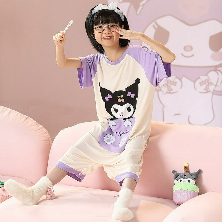 INS Summer Kuromi Women Pajamas Kawaii Sanrio Cute Cartoon Girl