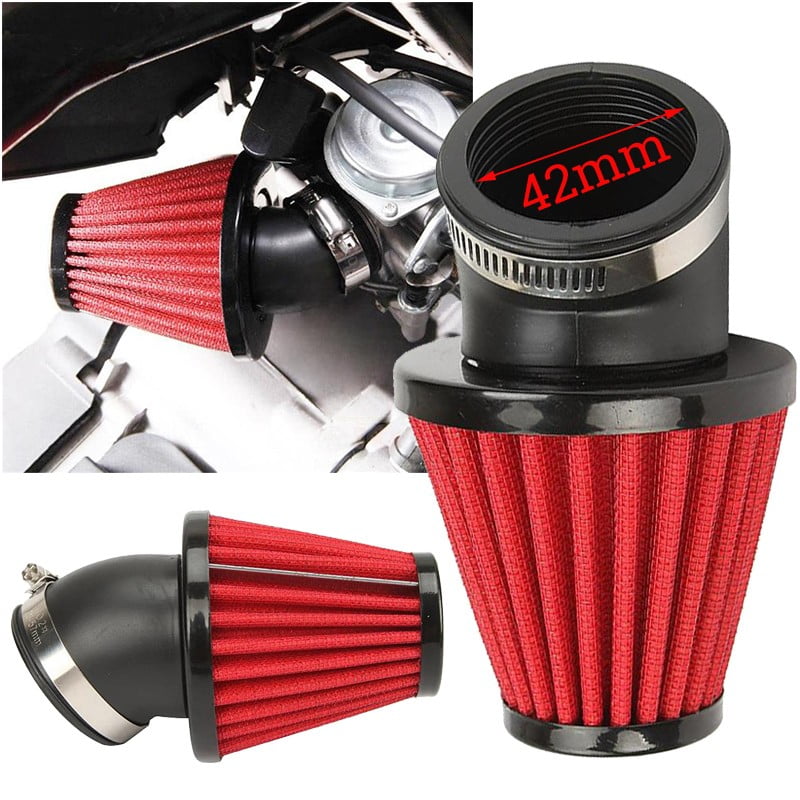 Red 42mm Air Filter Cone Style with 45 Degree Bend Inlet with Adjustable Clamp