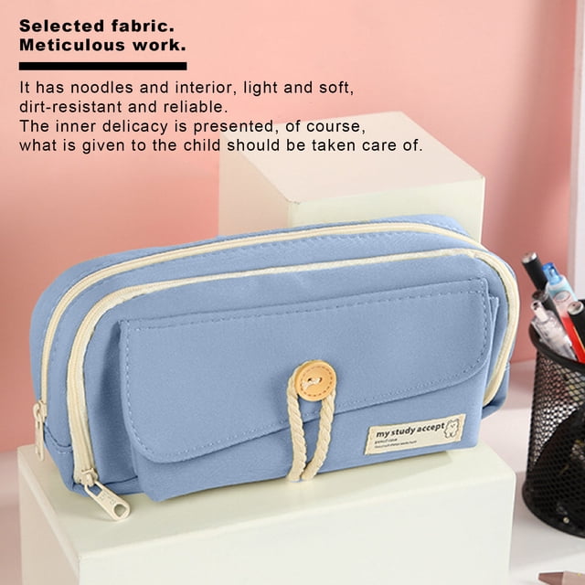 Large Capacity Stationery Bag, Button Three Layer Canvas, Multi-Pocket Storage, Portable Design, For Students, School Office Use, Durable Fabric, Everyday Carry, Travel Friendly, High-Qualit