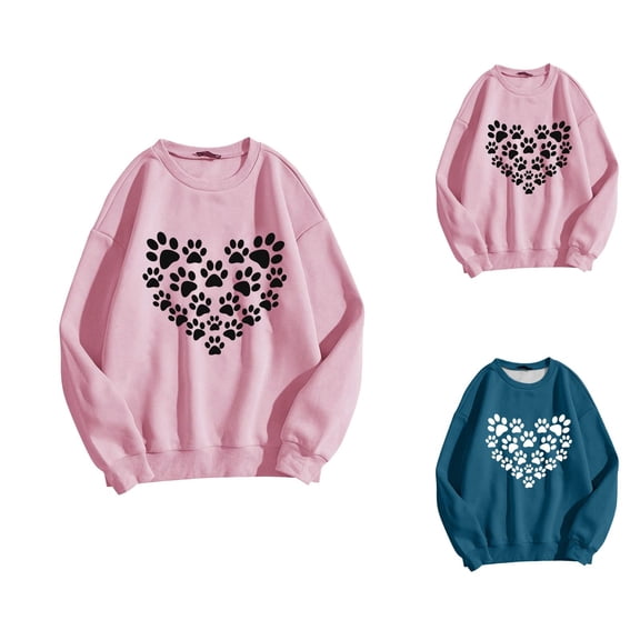 Dog Paw Heart Graphic Sweatshirt for Women 2025 Long Sleeve Crewneck Casual Loose Dog Mom Pullover Top