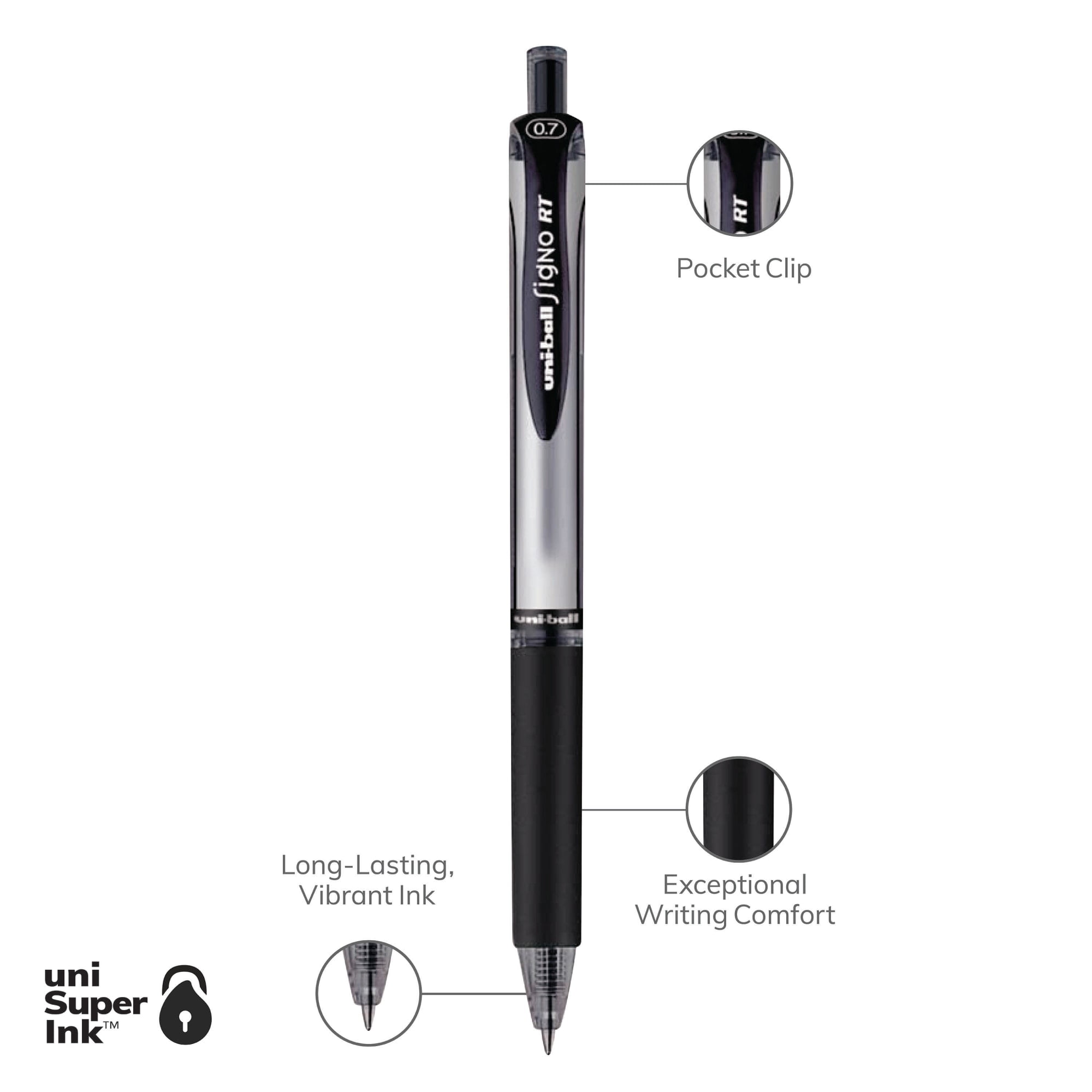 uniball Signo Retractable Gel Pens, Medium Point (0.7mm), Black Ink, 12 Count