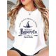 thumbnail image 1 of Women'S Casual Round Neck Short Sleeve T-Shirt, Witch Broom Pattern, Fashionable Geometric Design, Comfortable Summer Top, Knitted Polyester Fabric, All Seasons, Ladies Leisure Sportswear, for Hallow, 1 of 8