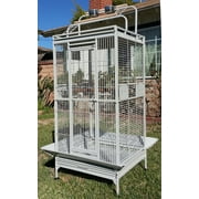 65" Large Deluxe and Durable Wrought Iron Bird Parrot Open Play Top Double Ladders Perch Stand Cage With Around Seed Guard On Wheels