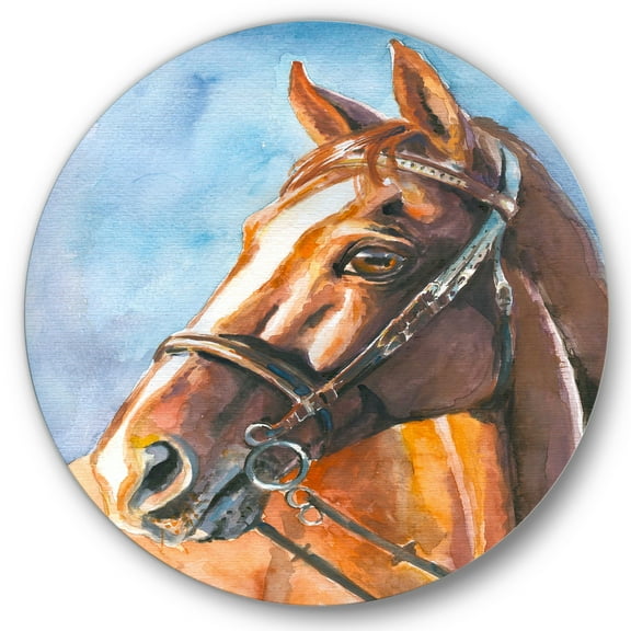 Designart 'Close Up Portrait of A Brown Horse' Farmhouse Circle Metal Wall Art 36x36 - Disc of 36
