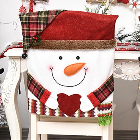 Christmas Chair Back Cover Set Santa Claus Snowman Elk Designs Dining Room Removable Washable Chair Protector with Plush Tassel Xmas Dinner Chairs Cover Decoration for Home Holiday Party