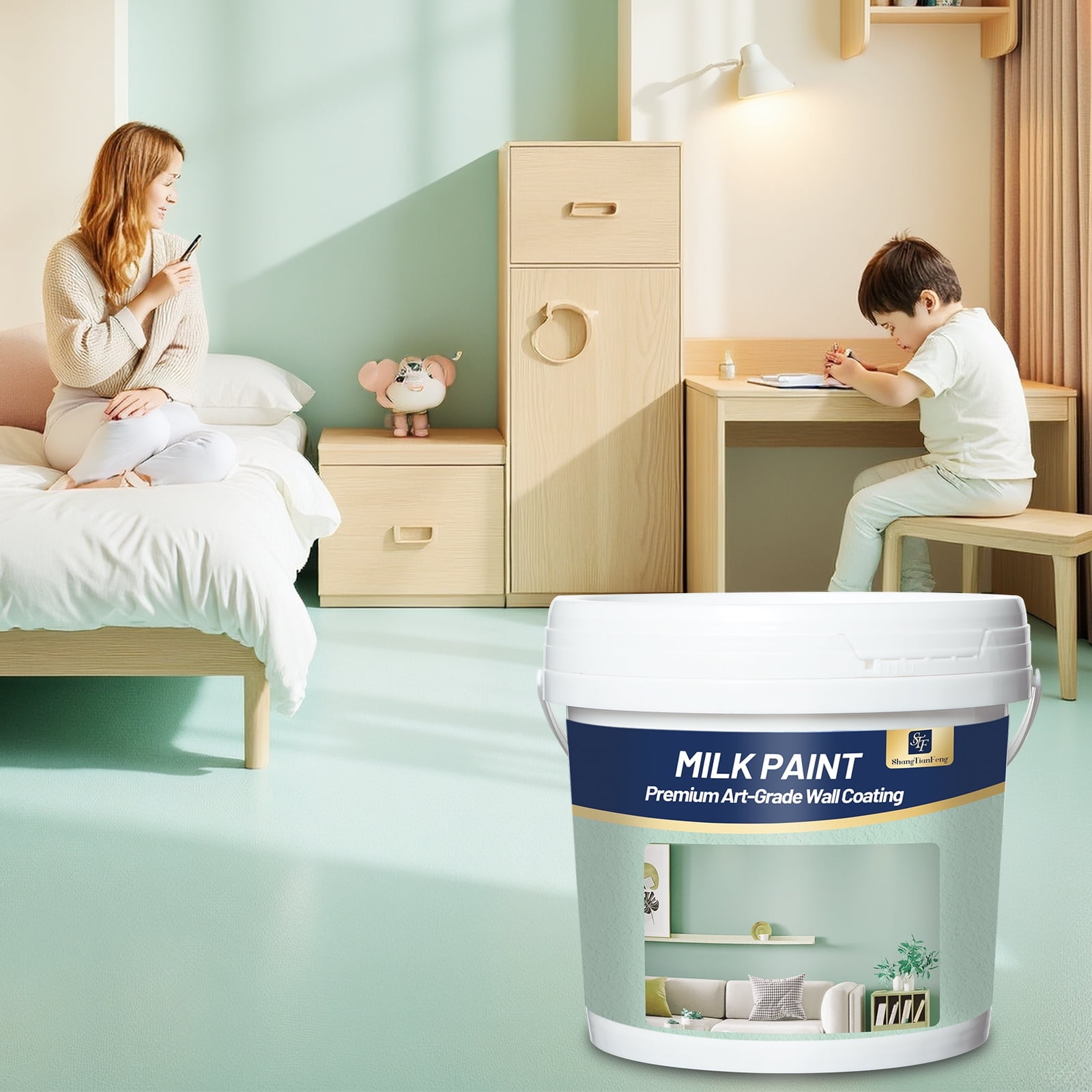 1 Gallon pintura para paredes de casa, Household Wall Paint, art paint indoor protective paint suitable for rooms, living rooms, and floors(Clear sky blue) ?