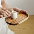 thumbnail image 4 of Acacia Wood Oval Serving Tray with Compartments Modern Tea Snack Platter Hand, 4 of 6