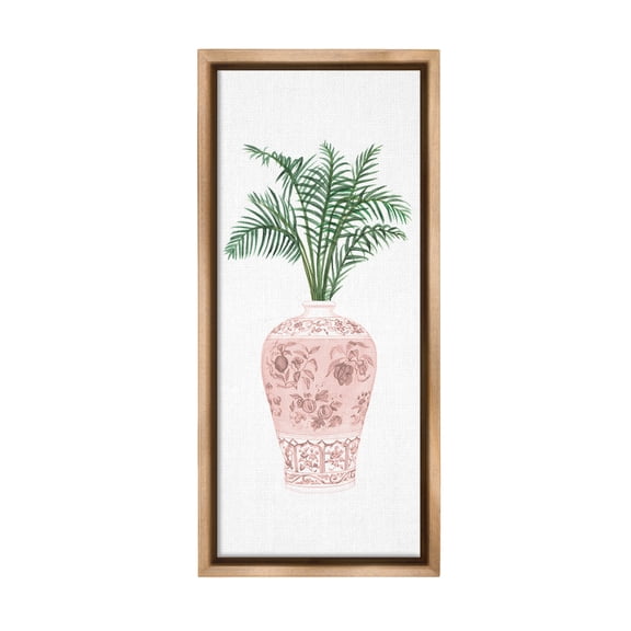 Stupell Industries Eclectic Palm Leaves in Ornate Vase Brown Floating Frame Canvas Art, 11 x 25, by Melissa Wang