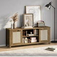 thumbnail image 6 of Rattan TV Stand for TVs up to 65'',Boho Entertainment Center with Adjustable Shelves, Mid Century Modern Media TV Console Cabinet with Rattan Doors for Living Roon Bedroom Caramel Oak LTV91BR, 6 of 15