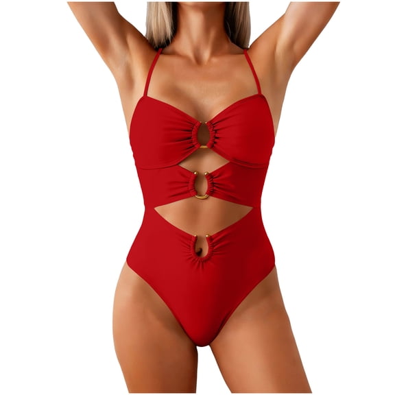 cocolona Womens One Piece Swimsuit Fashion Solid Color Tummy Control Bathing Suits Vacation Beach Swimwear