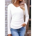 thumbnail image 5 of Womens Tops Casual V Neck Long Sleeve Shirts Solid Ruched Basic Tunics Blouses White XXL, 5 of 7