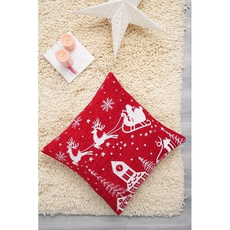 Expobazaar  Jacquard Woven Cushion with Filler 24"x24" Santa Sleigh