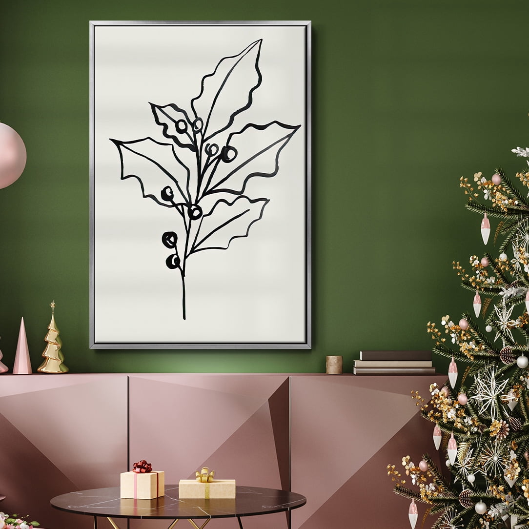 Evergreen Ink II - Framed Gallery Wrapped Holiday Canvas - 25 x 37 - Silver Frame