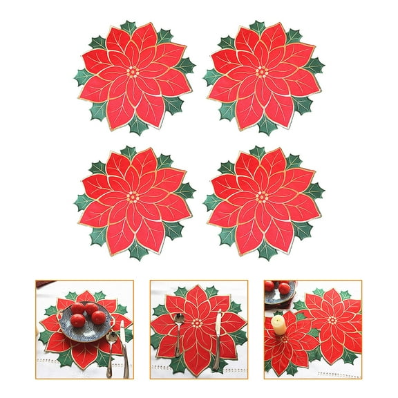 HAMPPLIES Quilted Placemats Washable Woven Placemats Red 4Pcs