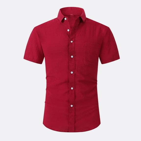 Nnhblu Men Short Sleeve Polyester Turndown collar Pocket Shirts For Men Red XL