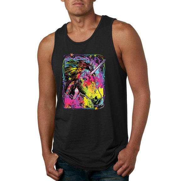 Wild Bobby, Colorful Rainbow Unicorn Animal Lover Mens Graphic Tank Top, Black, Small