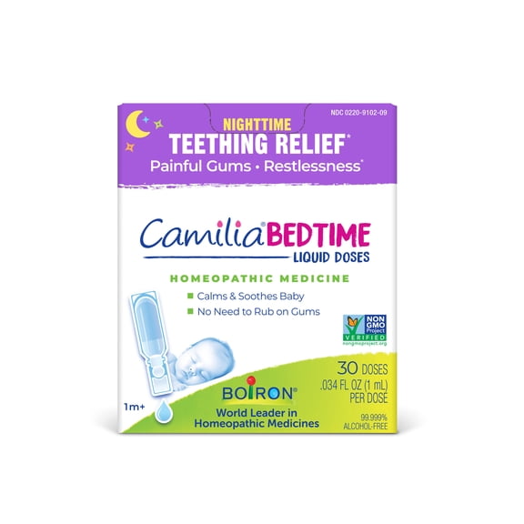 Boiron Camilia Bedtime Teething Drops for Nighttime Relief of Painful, Restlessness, 30 Single Liquid Doses