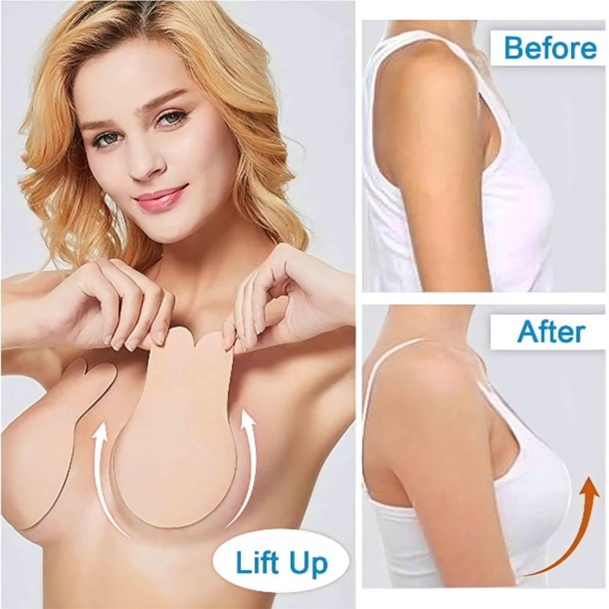 Hianjoo Adhesive Bra, 2 Pairs Sticky Bra Strapless Backless Invisible  Silicone Bras Lift Push up Boobs with 2 Pairs Reusable Silicone Nipple  Covers for Women, Black+Skin Color (C Cup) 