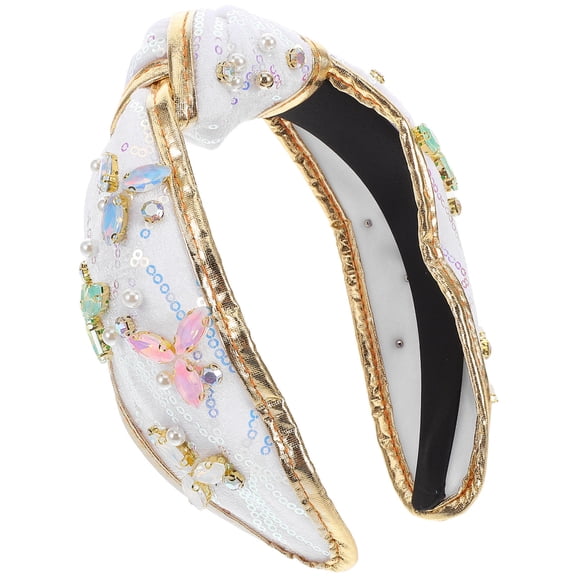 OULII Fashion Wide Hairband with Knotted Design and Beaded Embellishments for Evening