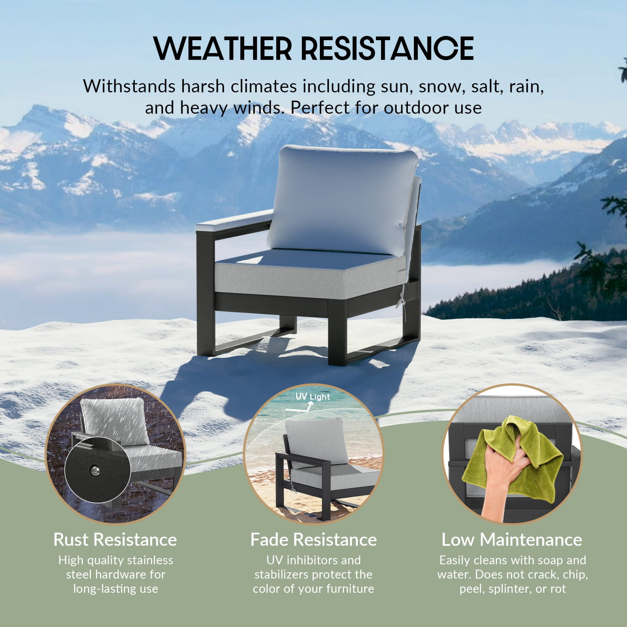WestinTrends Montara Outdoor 4-Piece HDPE L-Shaped Modular Patio Sofa Furniture Set, Gray/Light Gray