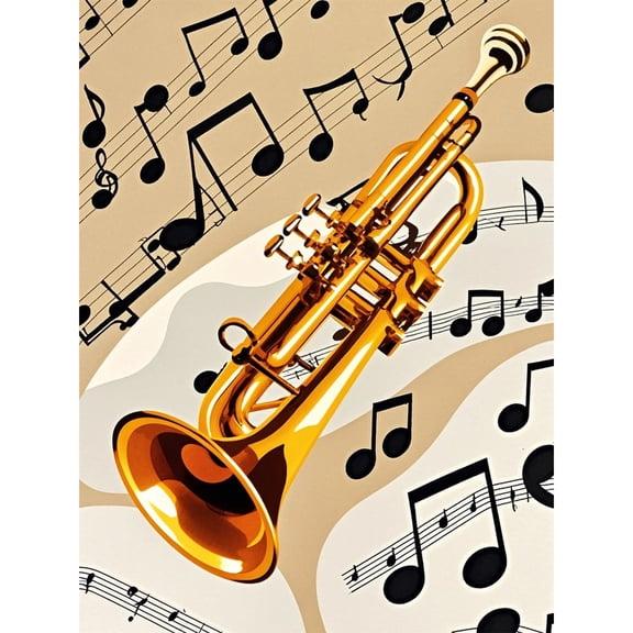 5D Diamond Painting Trumpet with Music Notes Diamond Art DIY Kits Full Round Drill Crystal by Number Stitch Embroidery Arts and Crafts for Living Room Home Wall Decor 12x16 inch / 30x40cm