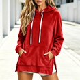 thumbnail image 2 of Bmisegm Womens Hoodies Pullover Drawstring Hood Long Sleeve Front Pocket Raglan Sleeve Side Slit Regular Fit Drop Shoulder Solid Hoodie for Women, 2 of 5