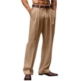 thumbnail image 3 of Havenx Mens Baggy Dress Pants Linen Pleated Suit Pants Straight Leg Baggy Lined Slacks with Pockets Vintage Stylish Loose Fit Work Business Casual Trousers Slacks,Brown 2XL, 3 of 6