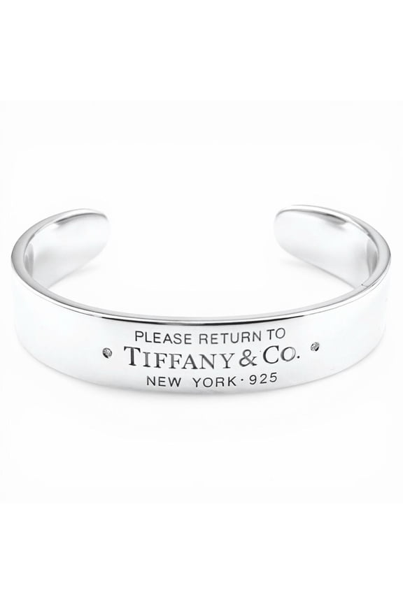 Pre-Owned TIFFANY&Co. Tiffany & Co. Return to AG925 RTT Narrow Cuff Diamond Bangle, Silver,...