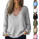thumbnail image 1 of Top de encaje color crema,Camisa de lino para mujer, blusa informal de manga larga con cuello en V, mezcla de poliéster y elastano, ideal para el hogar y el trabajo, sopatenor, 1 of 8