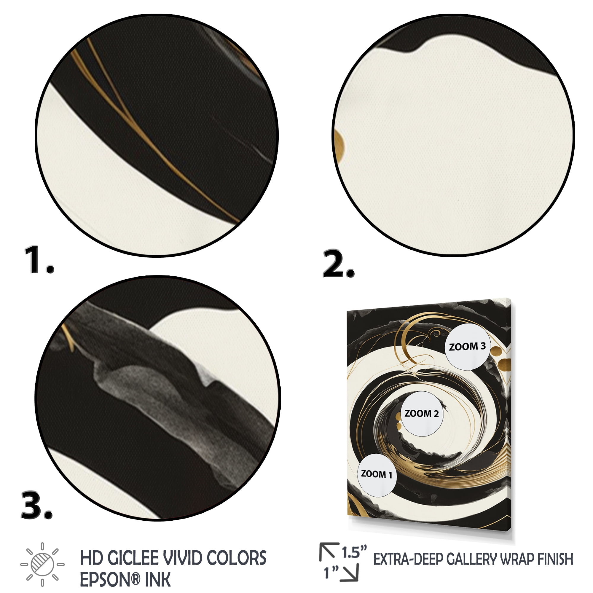 Designart Black, Silver And Gold Blending Swirls II Canvas Wall Art