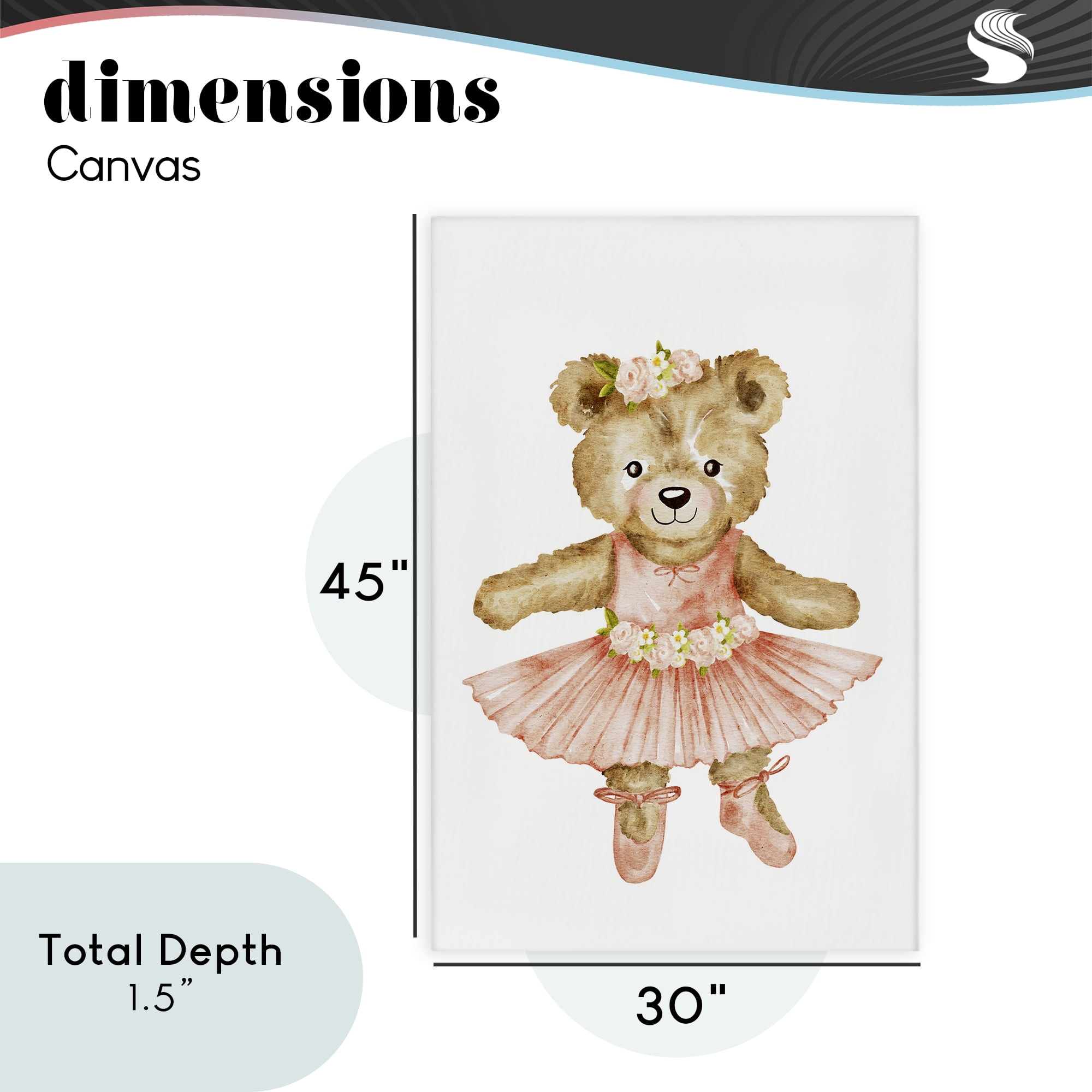 Floral Ballerina Teddy Bear Canvas Wall Art, design by Amy Hall