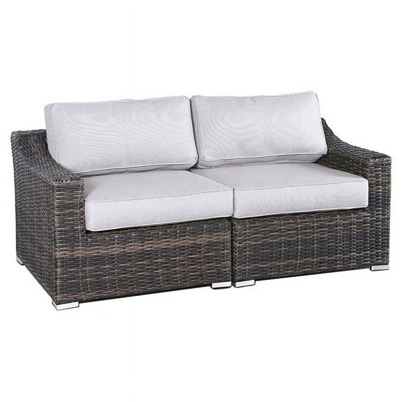 Living Source International Outdoor Wicker Loveseat w/ Cushion in Espresso/Gray