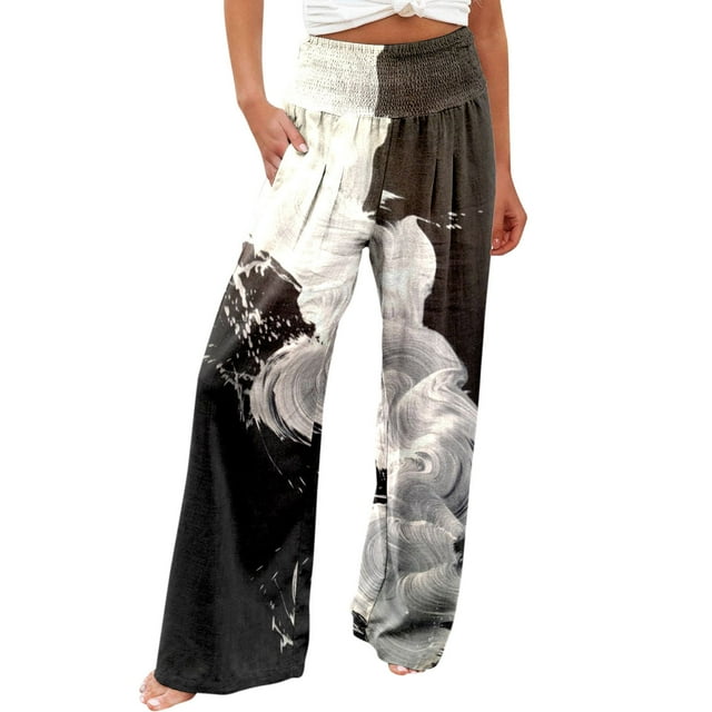 Pantalon Grand à Taille Élastique Mode Décontractée pour Femmes, Pantalon à Fleurs Colorées Imprimées avec Poches, Pantalon en Lin pour Femmes, Pantalon Habillé Décontracté pour Femmes, Pantalon Extensible Décontracté pour Femmes Grande Taille