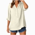 thumbnail image 5 of Paguaki Womens Tops V Neck Mid Length Sleeve Top Summer Top for Women Dressy Casual Solid Color Casual Blouse Shirt Top, 5 of 7