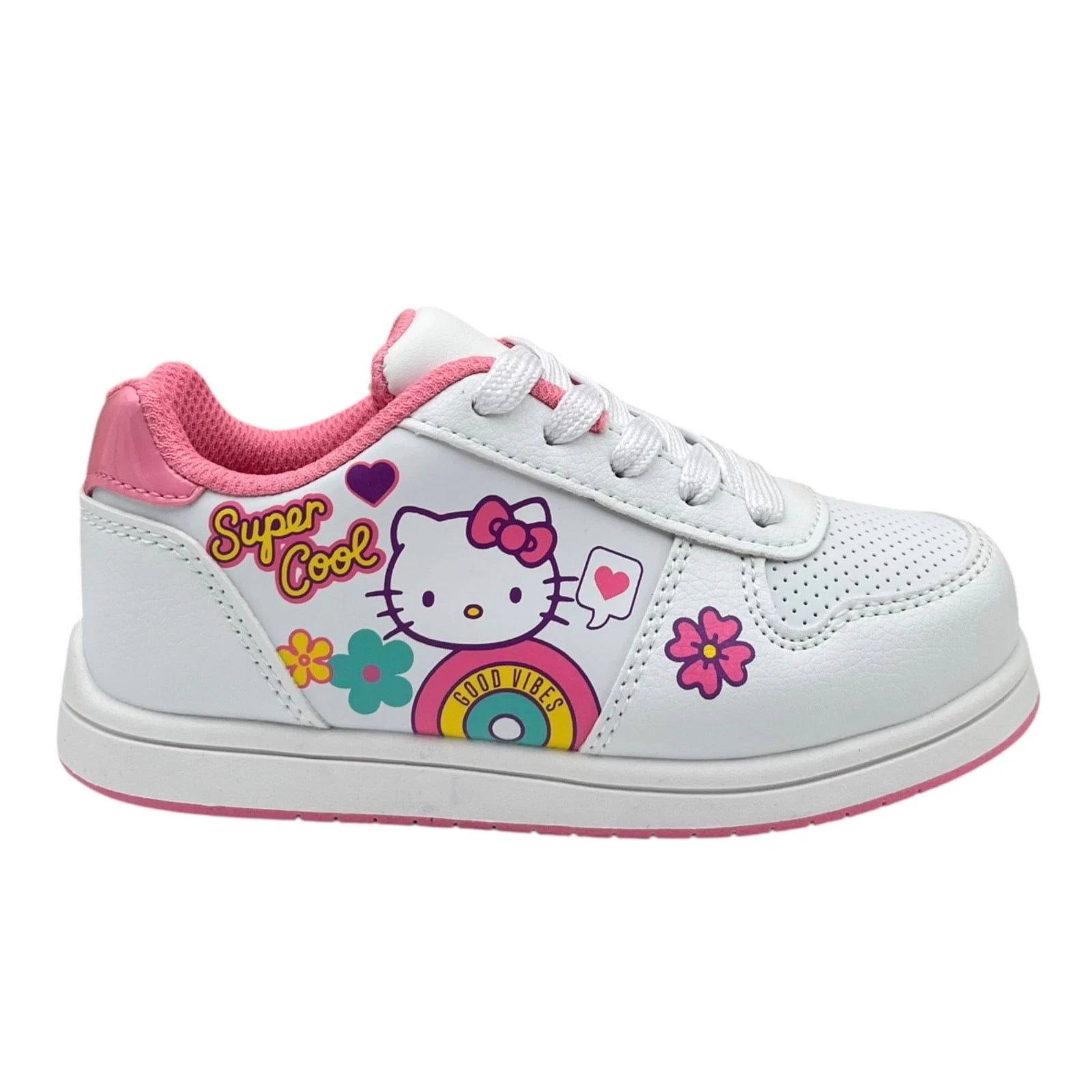 Hello Kitty Little Girls Court Sneakers Size 12 White Pink Purple Casual Lace-Up
