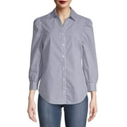 Como Blu Women's 3/4 Puff Sleeve Button Down Blouse
