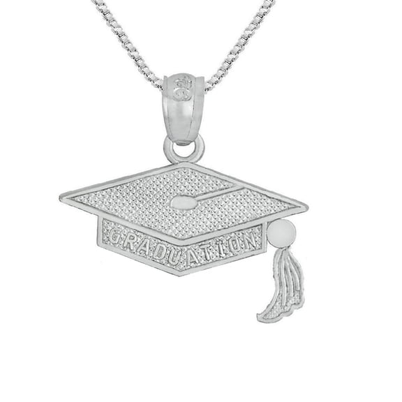 925 Sterling Silver Necklace w/ Graduation Cap Charm Pendant