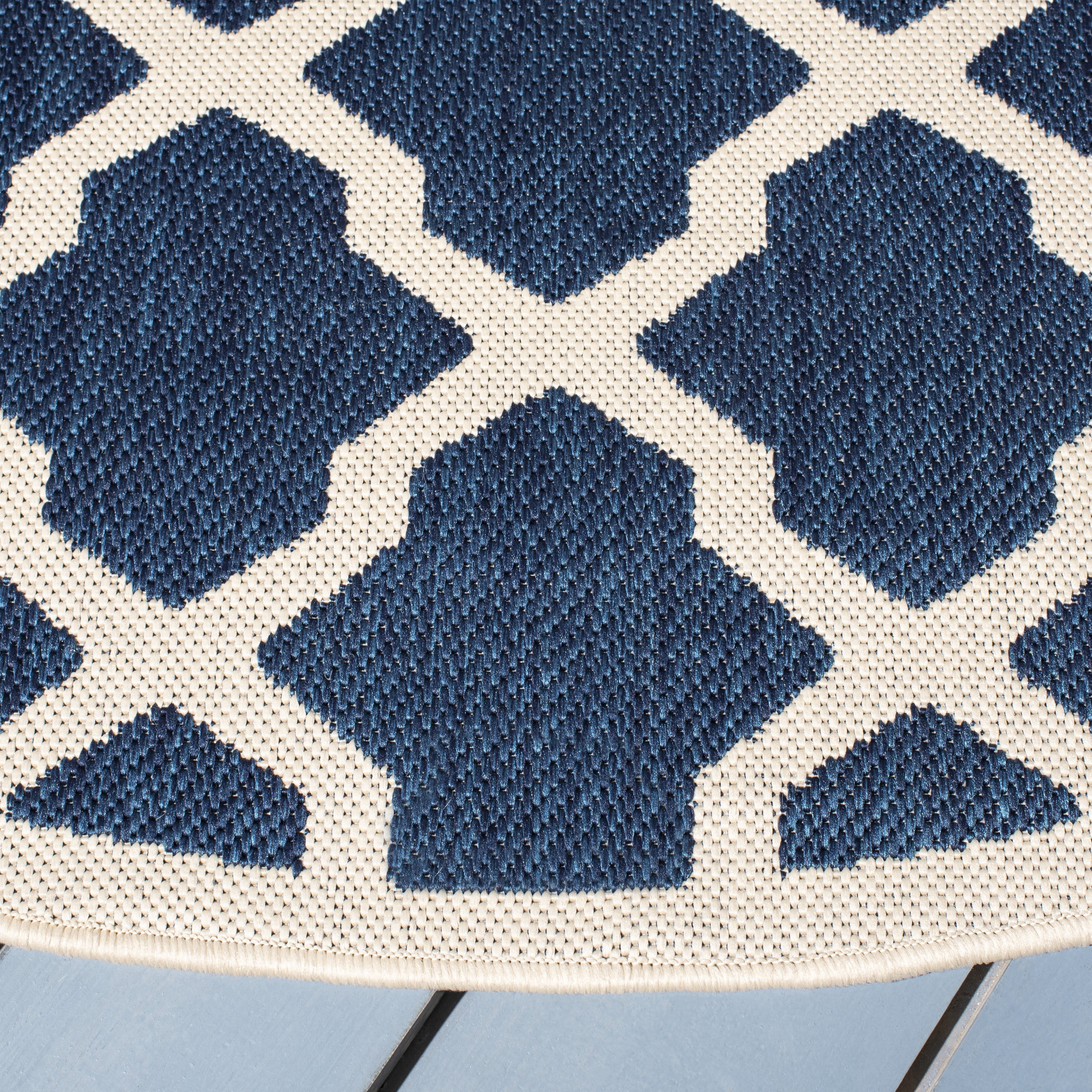 Safavieh Courtyard Amber Geometric Indoor/Outdoor Area Rug, Navy/Beige, 6'7" x 6'7" Round