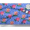thumbnail image 2 of Soimoi Tissu Georgette Viscose Bleu Imprimé Feuilles & Roses au Mètre 42 Pouces de Large, 2 of 3