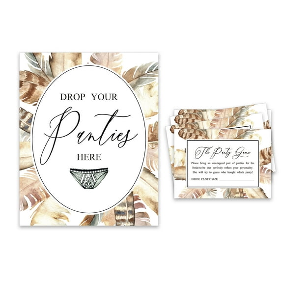 Inkdotpot White Drop Your Panties Bachelorette Party Panty Game Feathers Bridal Shower Game 1 Sign 30 Size Cards