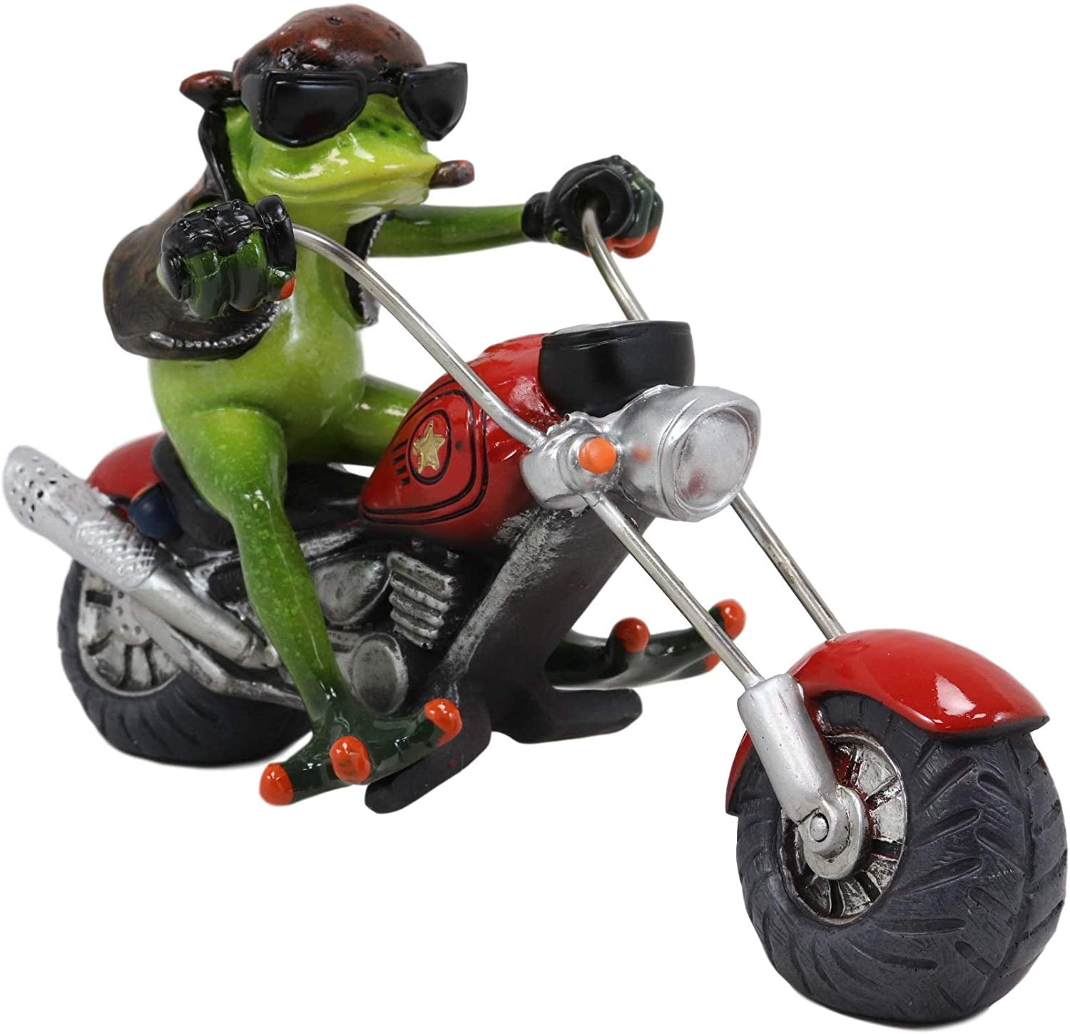 Ebros 8.5" Long Born to Ride Biker Frog Smoking Cigar Riding On Red