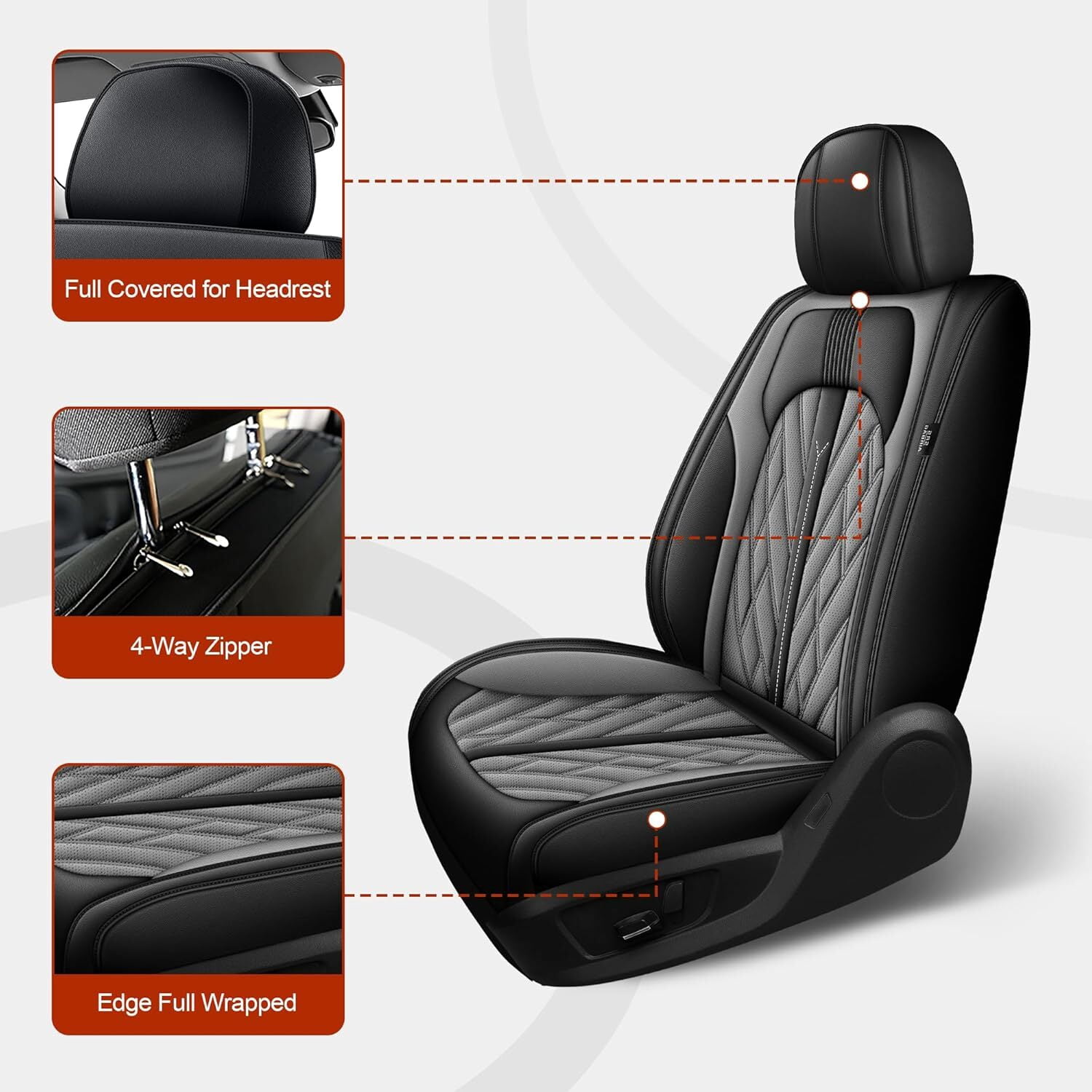 LAONNVIR Honda Crv Seat Covers Fit for Honda CR-V 2007-2024 2025 Leather Car Seat Cover Full Set for SUV,Waterproof Car Seat Cushion,Faux Leather,Black&Grey 5 Seats