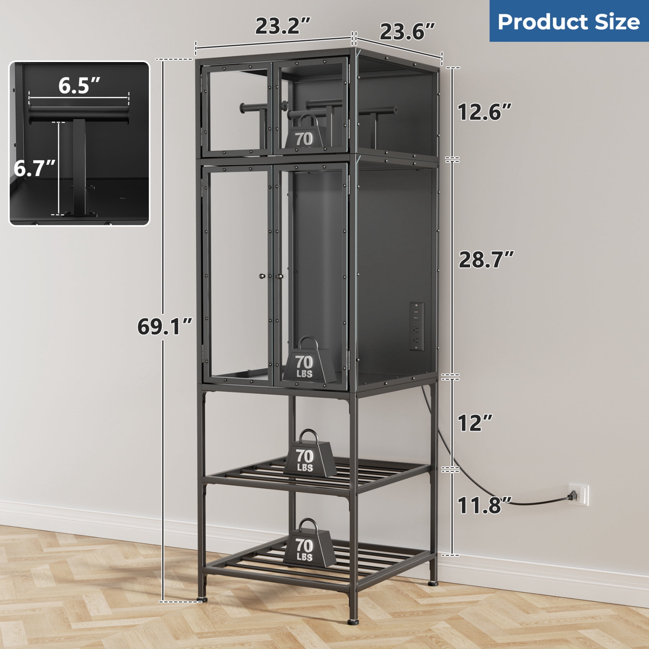 Noble House 3D Printer Enclosure Cabinet, Metal Frame with Acrylic Panels, Double Filament Rack & Spool Holder, Black