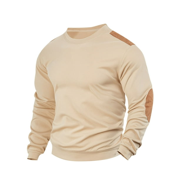 pstuiky Camisas de invierno de manga larga para hombre, Sudadera con capucha de manga larga y cuello redondo de color liso para hombre tops de invierno para hombre l