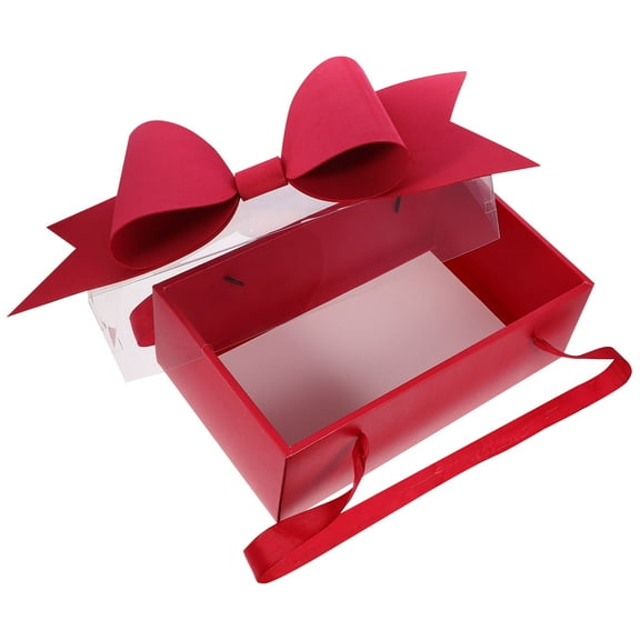 FRCOLOR Elegant Red Gift Box with Bowknot for Storage Made of Paperboard and PVC Handheld and Durable 7.5 x 5.2 x 3.1 inches