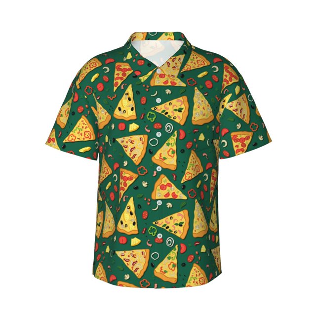Balery Pizza Camisas hawaianas de manga corta para hombre, camisas playeras de corte holgado, camisas de vacaciones con botones,X-Large