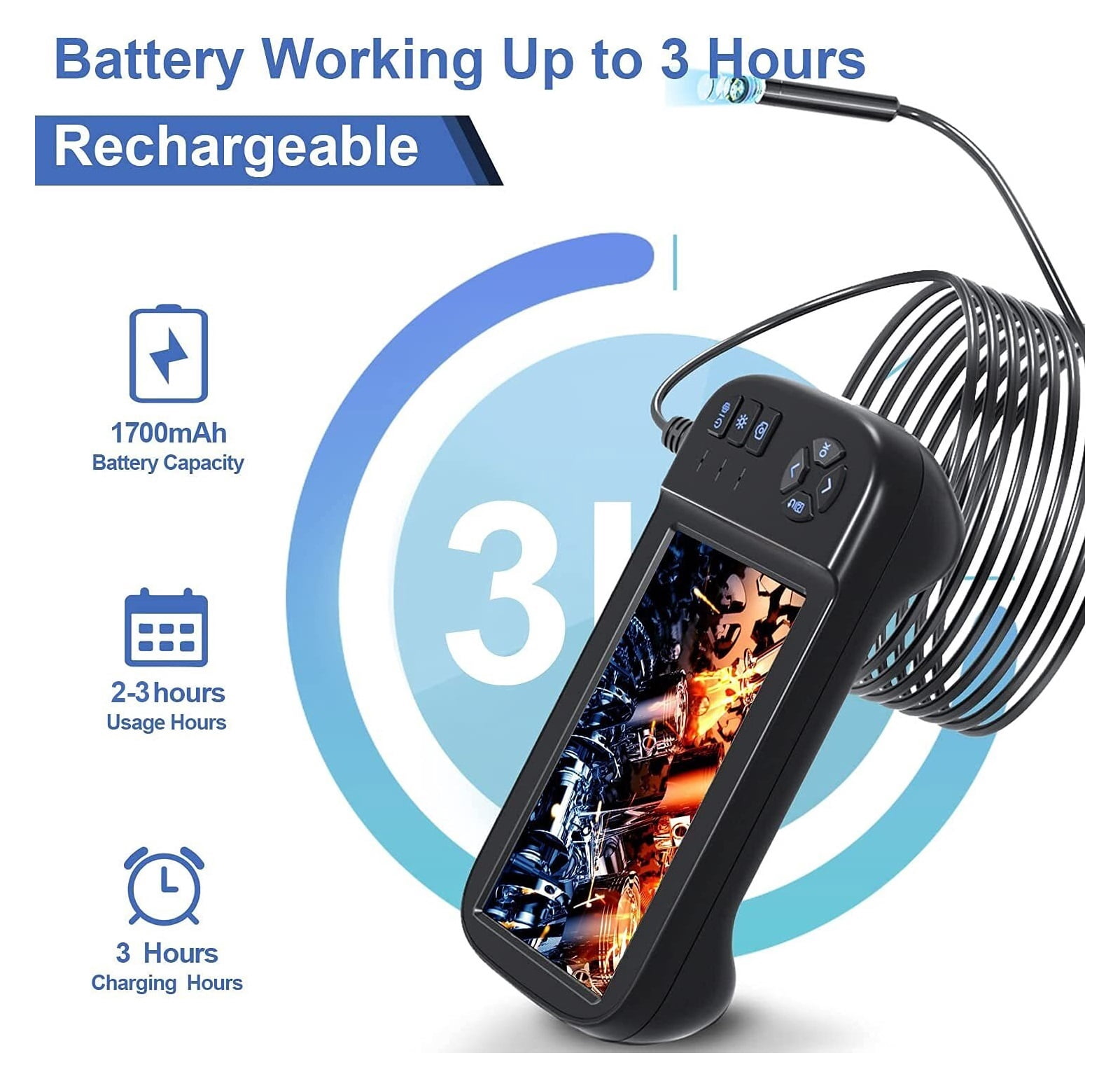 Dual Lens Borescope 1080P HD 8mm Industrial Endoscope 4.5 Inch IPS Screen Waterproof Snake Flexible Inspection Camera ,Stunning Clarity