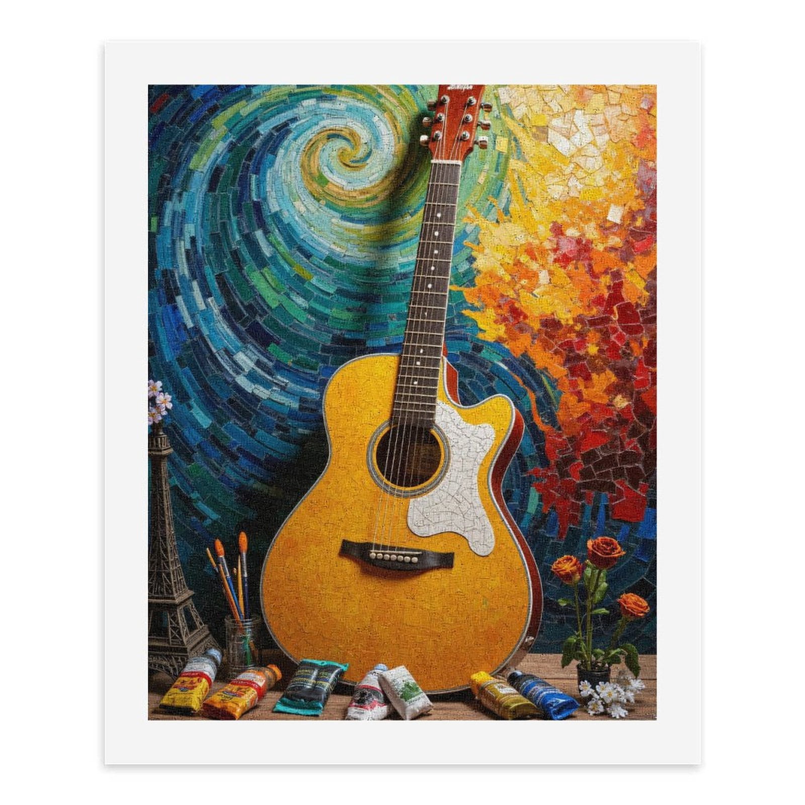 Paint By Numbers Kit for Adults Beginner - Guitar Mosaic Art Colors Creativity DIY Canvas Painting Kits for Adults, Frameless Paint By Number for Adults for Home Wall Decor 16x20 Inch